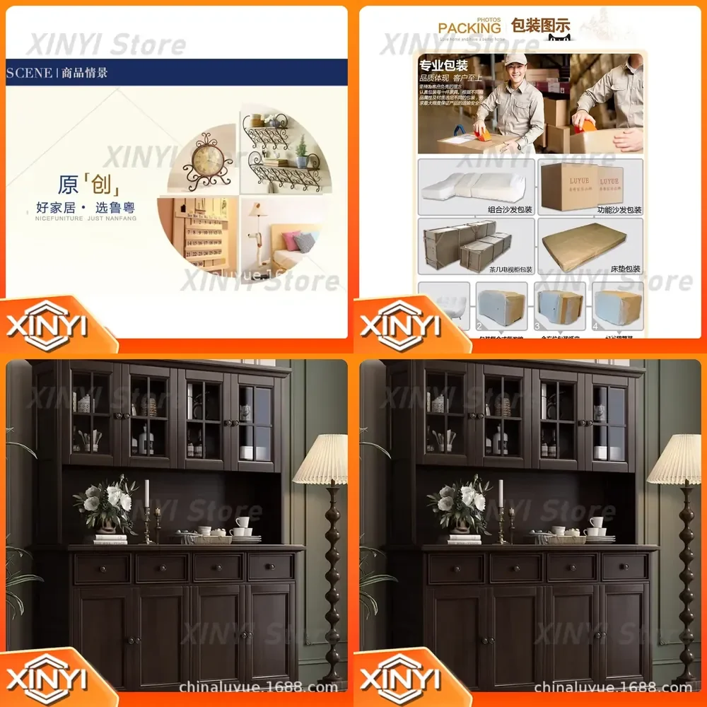 American rural solid wood wine cabinet for living room dining room kitchen for floor standing double door sideboard retro