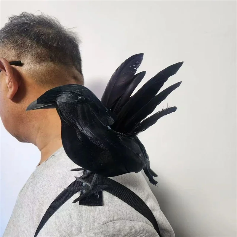 Black Realistic Feather Crow Shoulder Accessory Halloween Prop For Adults Teens Indoor Outdoor Party Spooky Gothic Home Decor