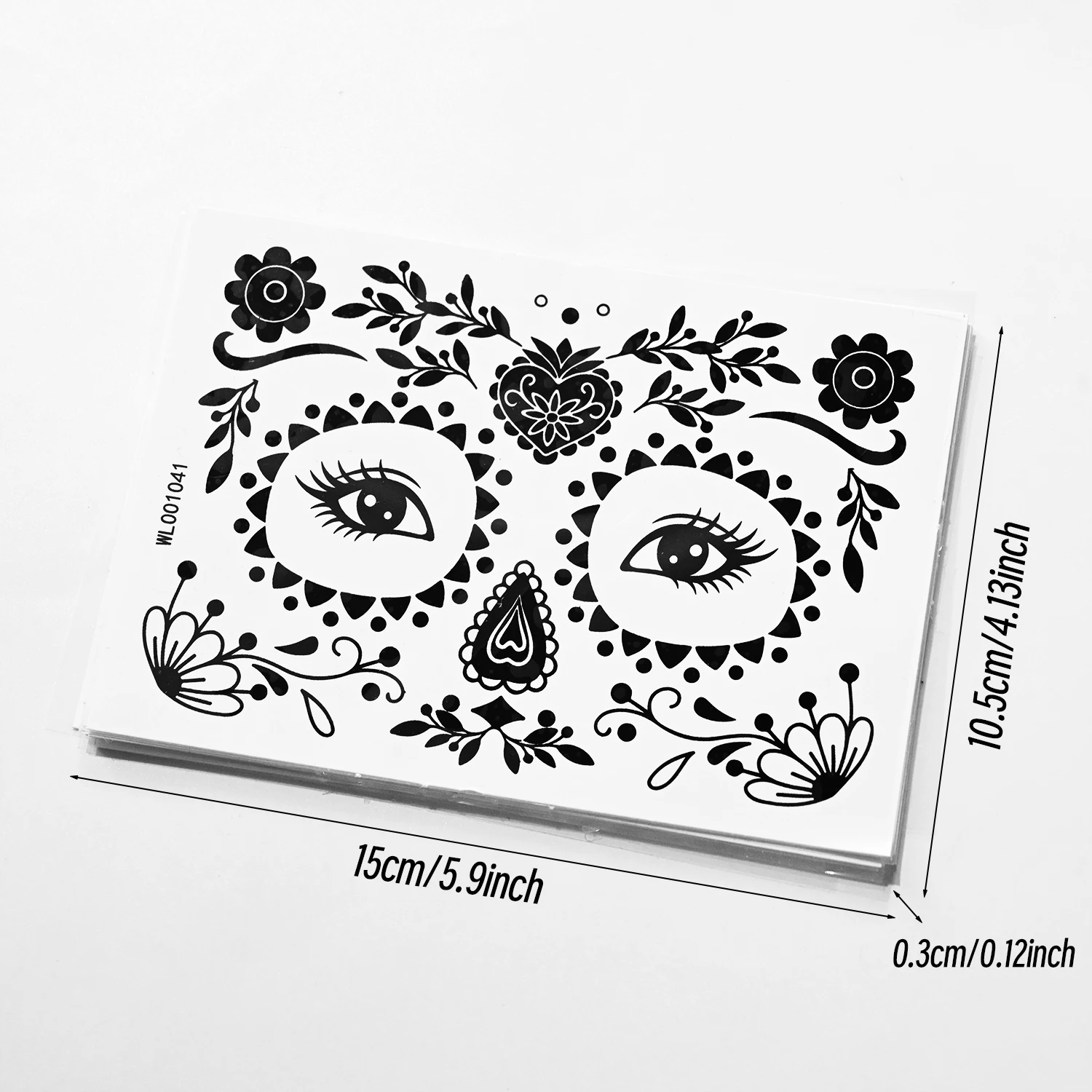 12 Stück Zucker-Totenkopf-Gesichts-Tattoos, Temporäre Tattoos für Halloween und Tag der Toten, Skelett-Make-up-Aufkleber, Wasserfeste Schwarze Blumen-Gesichts-Tattoos – Detail 10