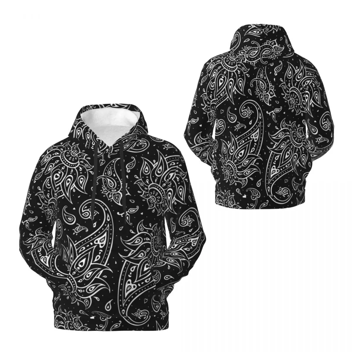 Baroque Floral Casual Hoodies White Paisley Hip Hop Velvet Warm Sweatshirts Winter Long Sleeve Loose Oversized Pullover Hoodie