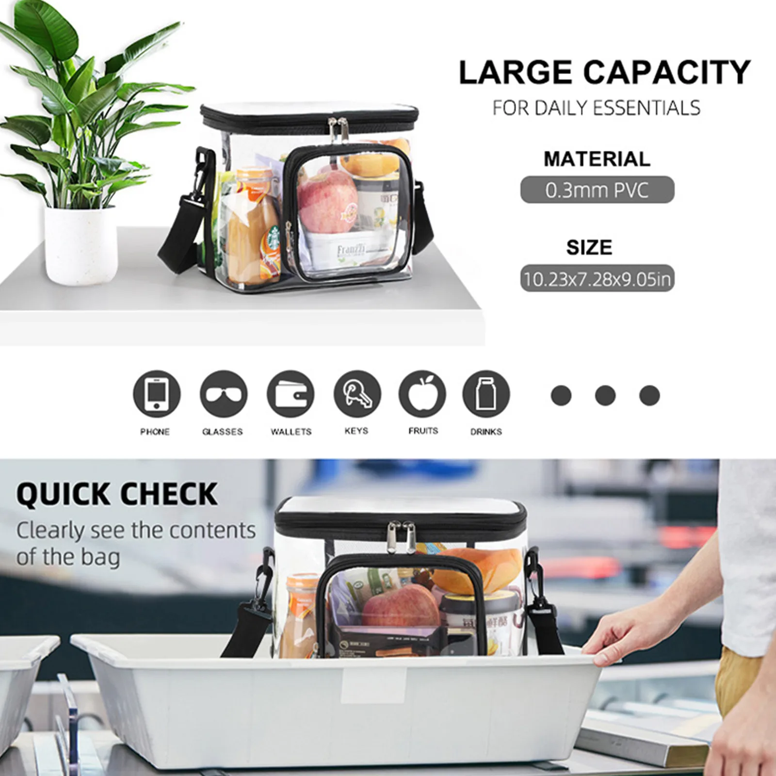 Pvc 여성 가방 점심 가방 휴대용 대용량 방수 여행 워시 가방 여성을위한 투명 어깨 크로스 바디 핸드백