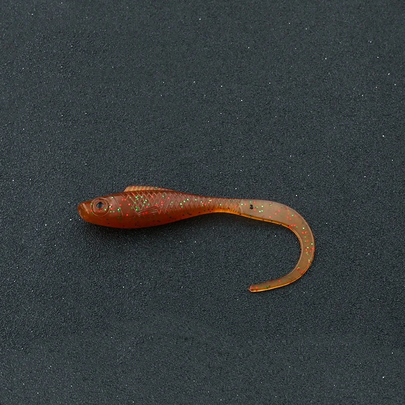 Angelköder, Sichelschwanz, weicher Köder, 5,5 cm, 6,5 cm, interne Laser-Pailletten, zum Fügen von Salz, Fischgeruch, Wurm, Kunstköder, Lot 6 Stück – Detail 1