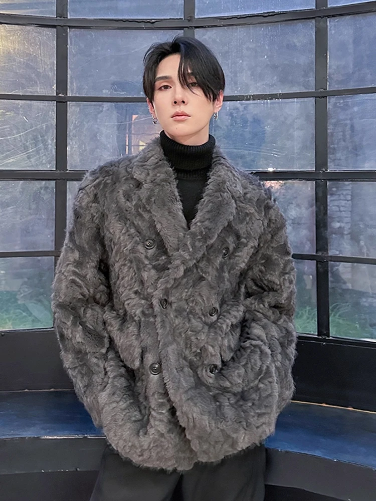 

Men's Leather Fur Coat Inteated Fce Warmth eep Velvet Cotton Jaet Stand Fit Long Sve Youth Faion