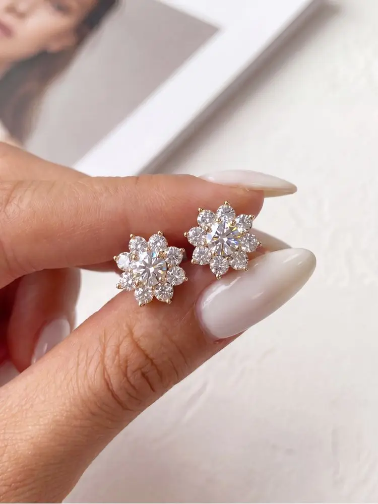 DW 0,5 CT Moissanit Diamant Blume Ohrstecker für Frauen Echt 925 Sterling Silber Solitaire Eternity Hochzeit Schmuck – Detail 3