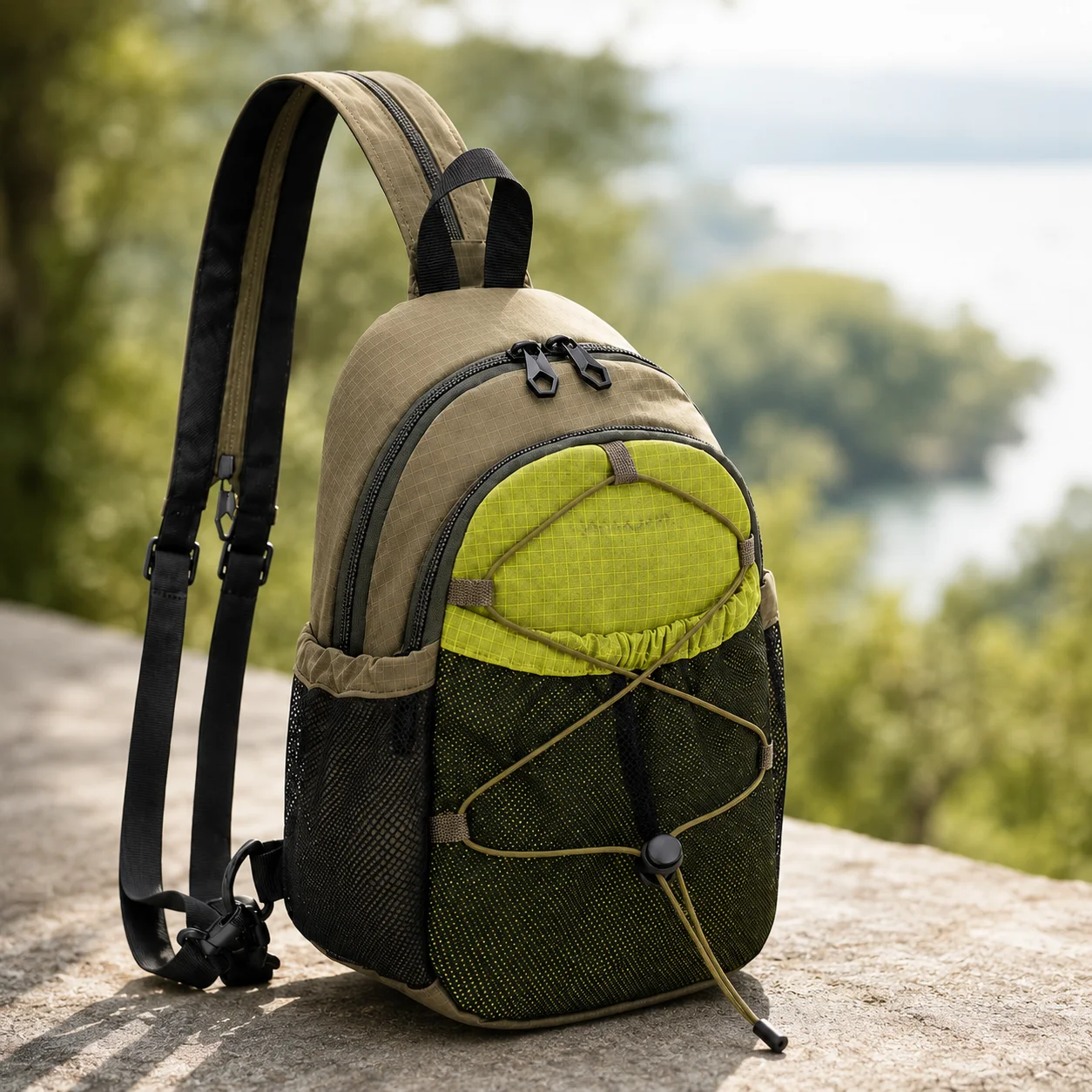 Mini Hiking Backpack for Men Women, Lightweight Convertible Sling Daypack with Mesh Pockets for Cycling Travel Walking Outdoor