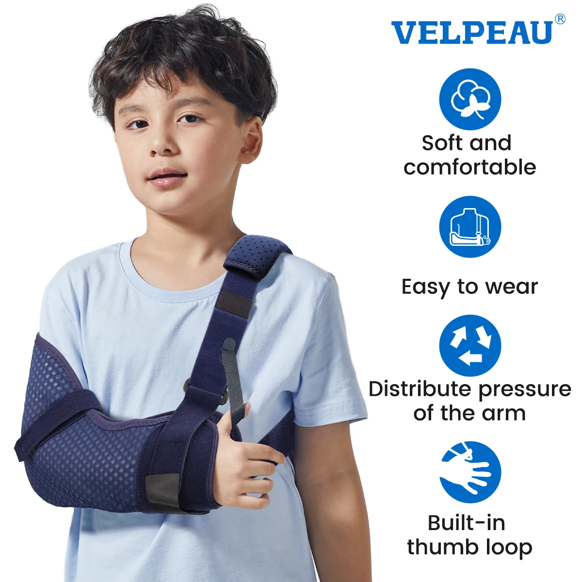 VELPEAU Kids Arm Sling Support for Shoulder Elbow and Forearm Injury, Breathable Mesh Shoulder Immobilizer for Boys Girls