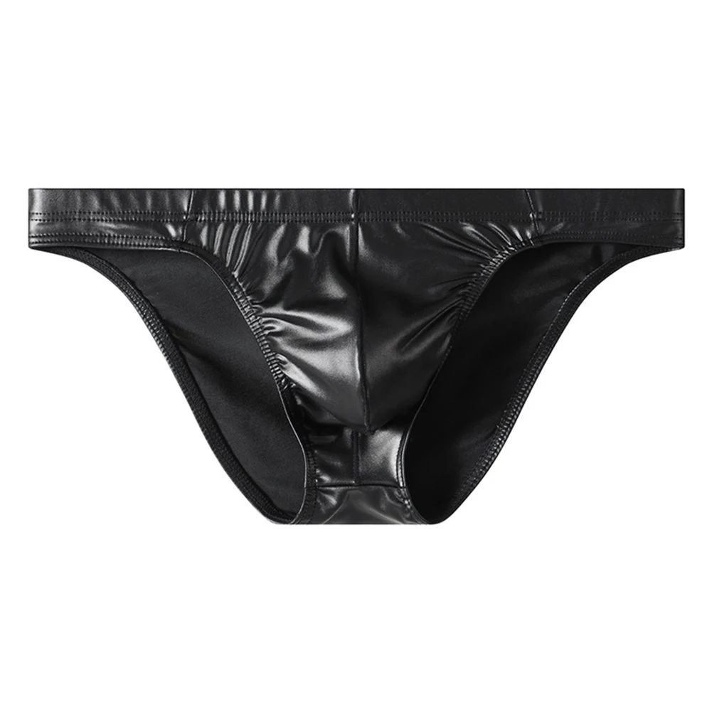 Sexy Wet Look Men Faux Leather Underwear Briefs Comfortable Bikini Low Waist Bulge Pouch Lingerie Panties For Man