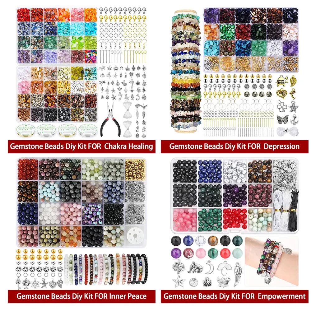 

1000pcs Diy Beads Jewelry Making Kit Natural Gemstones Stones Supplies Craft Bracelet Necklace Keychain Earrings Accessories