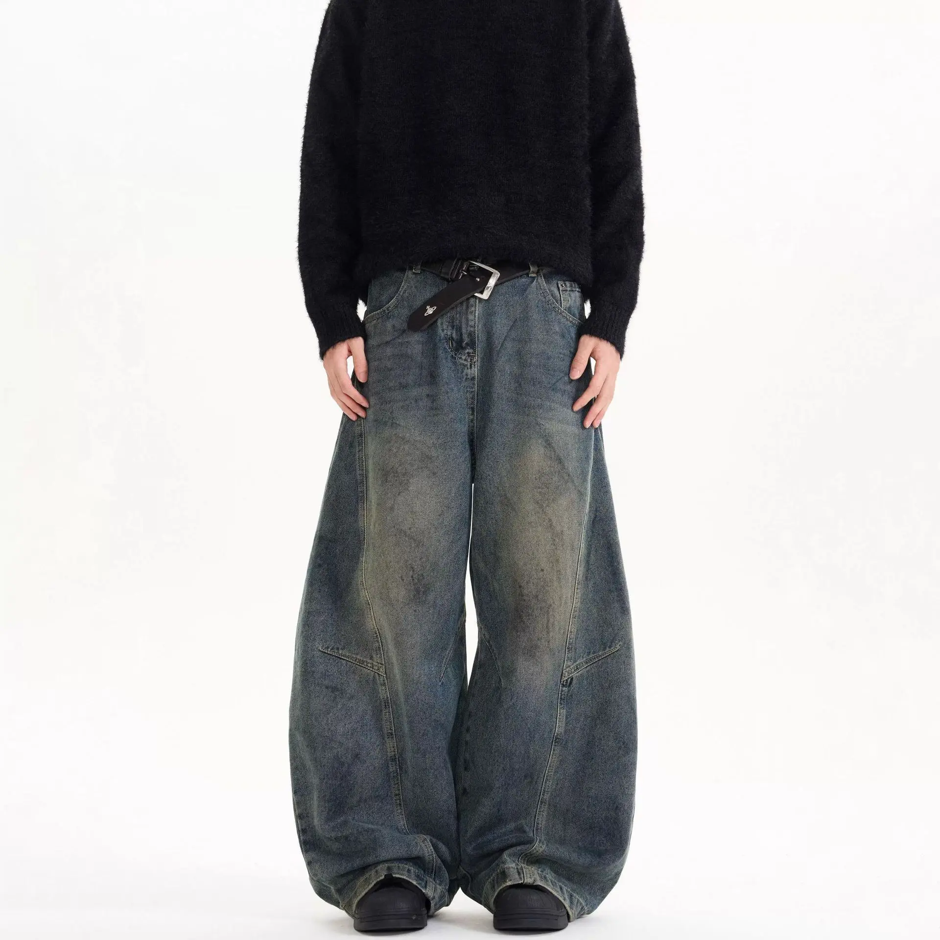 

Винтажные мужские потертые мешковатые джинсы, модные свободные джинсовые брюки длиной до пола, уличная одежда, ковбойские повседневные джинсовые прямые брюки