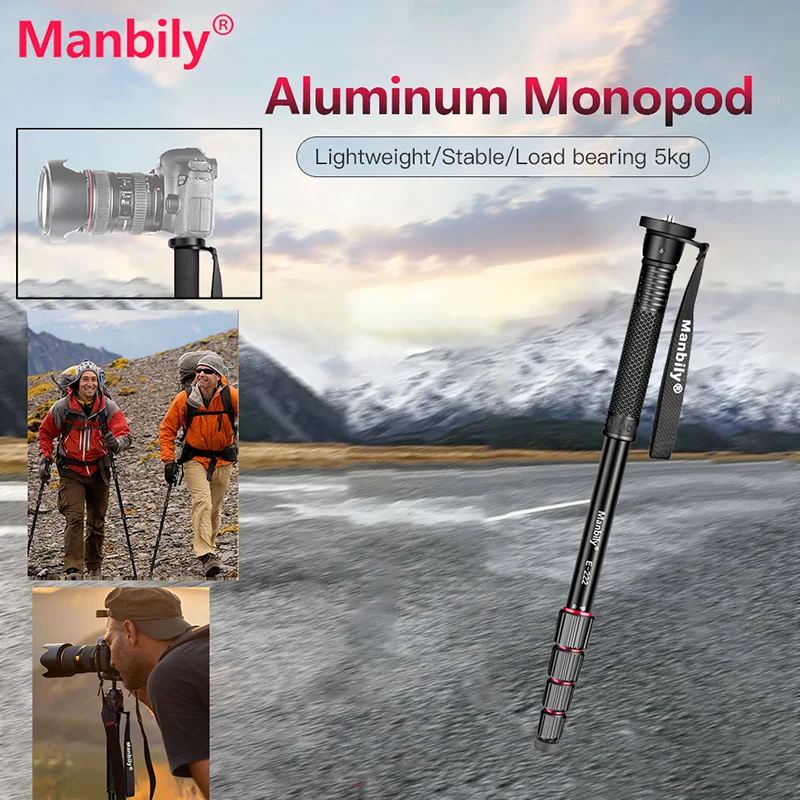 Manbily الألومنيوم Monopod 65 بوصة 5-قسم التوسع في الهواء الطلق السفر التصوير دعم قوس المحمولة المشي الرحلات عصا