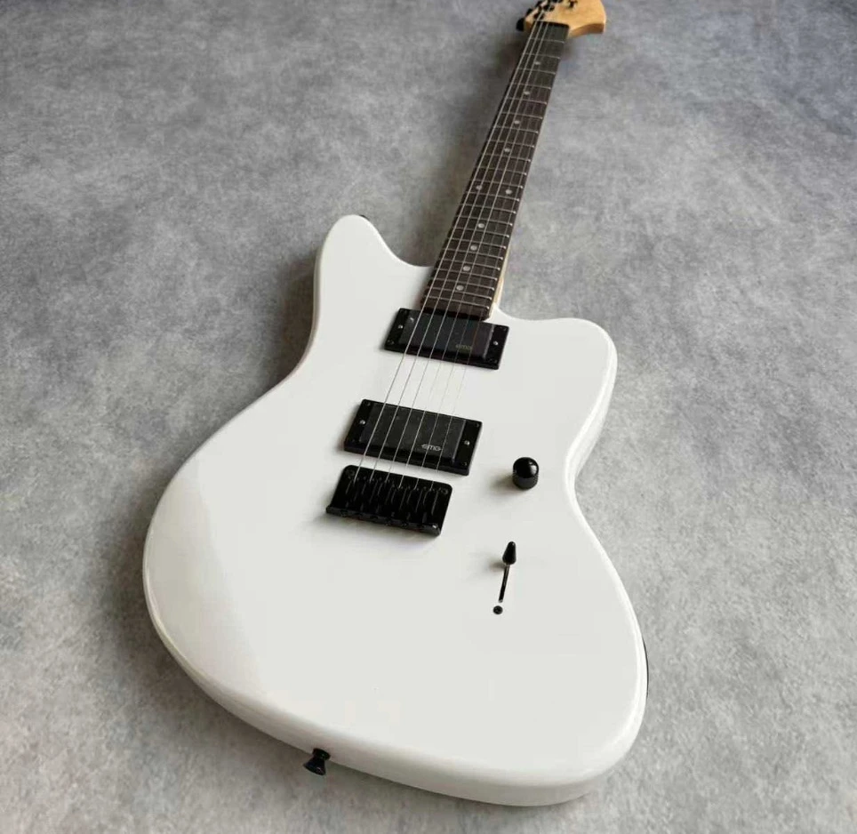 Offset 6 Strings Electric Guitar, Gloss White, HH Humbucker Pickups, Solid Body, Single Volume Control