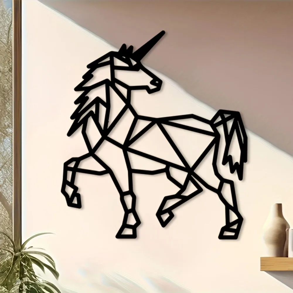 1pc Modern Polygonal Unicorn Metal Wall Art, Abstract Hooks Hanger Decor for Home Gallery Studio Office