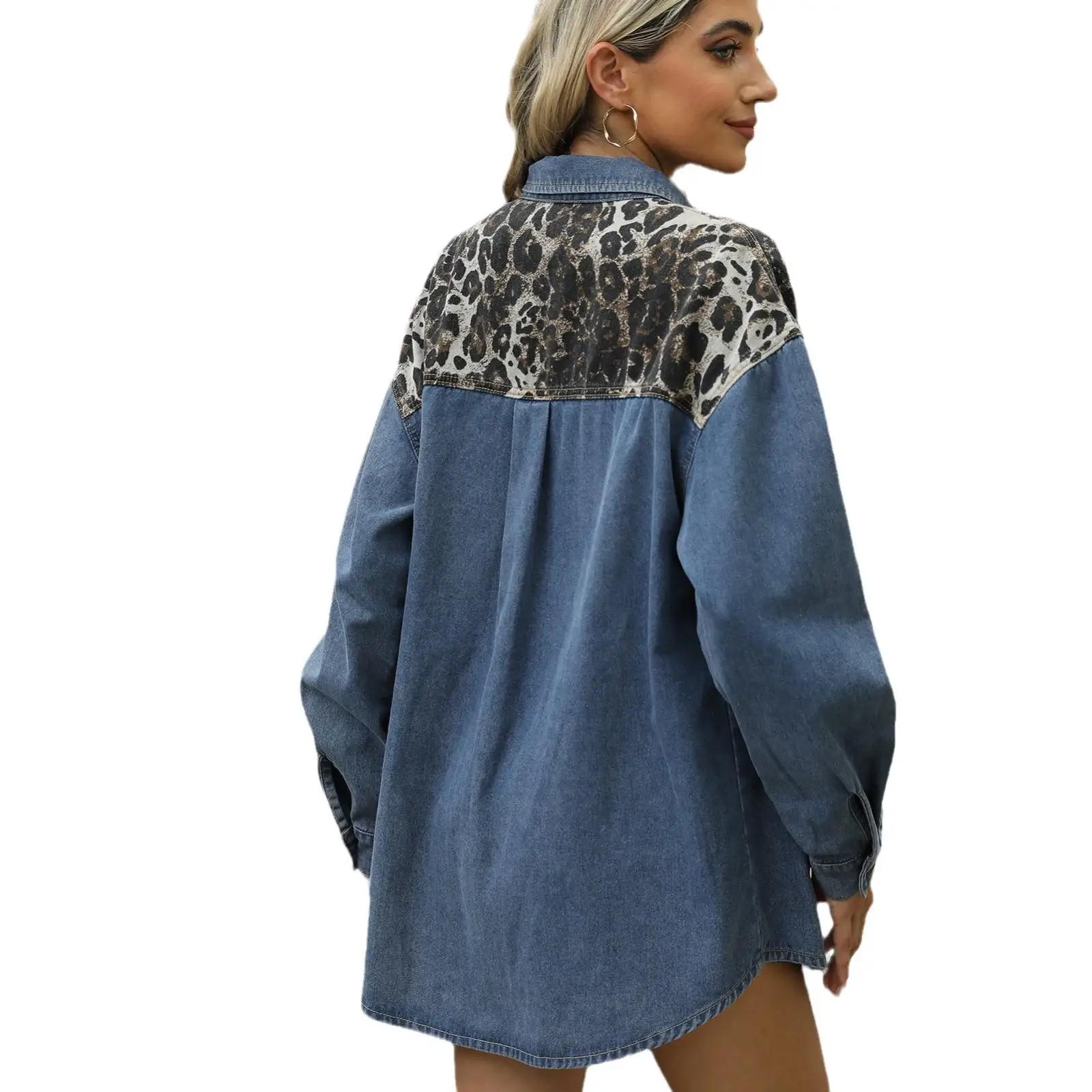 

Women's Street Sle Color Blo Denim irt Top Loose Fit Cotton Long Sve Casual Faion Autumn Collection