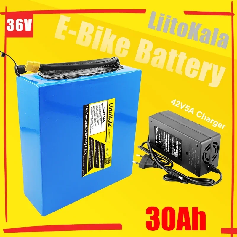 LiitoKala 36V30AhElectric Bike Battery Built in 20A BMS Lithium Battery Pack 36 Volt with 2A Charge Ebike Battery