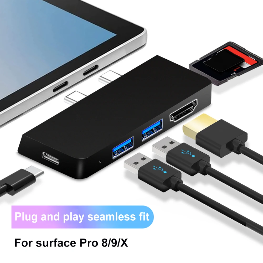 6-in-1 USB3.0 Hub Type-C Male To HDMI-compatible SD for MicroSD Docking Station High Speed Transmission for Surface Pro 8/9/X