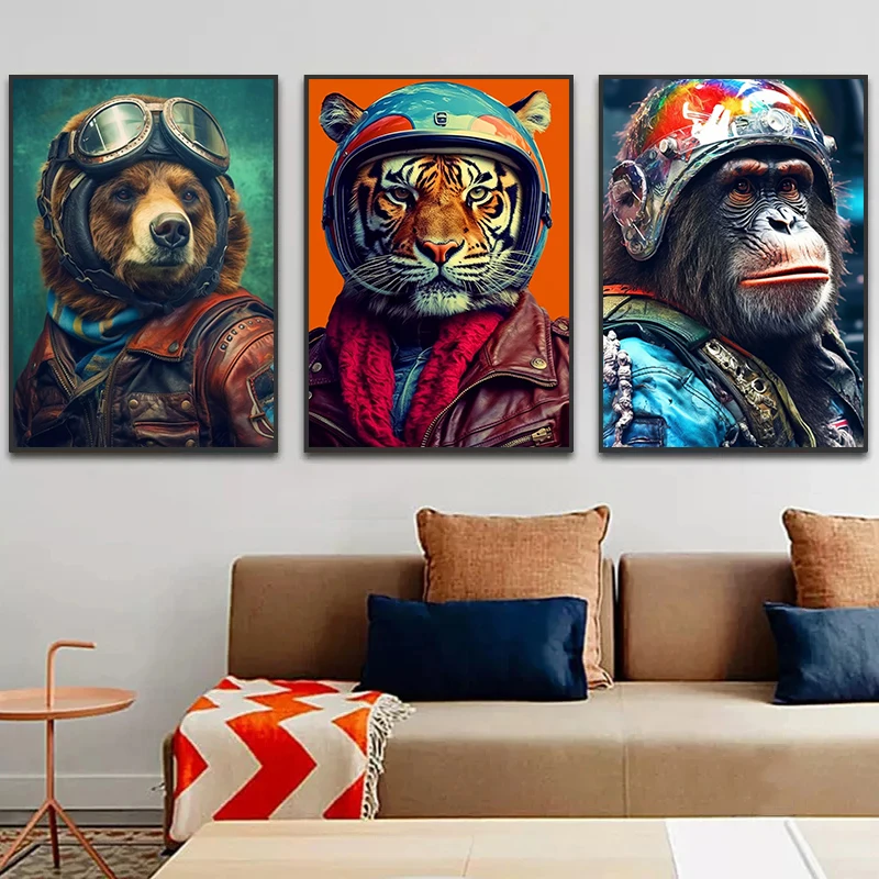 

Funny Animal Canvas Painting Tiger Lion Monkey Bear Spirit of The Road Wall Art Posters and Prints Picture Living Room Decor