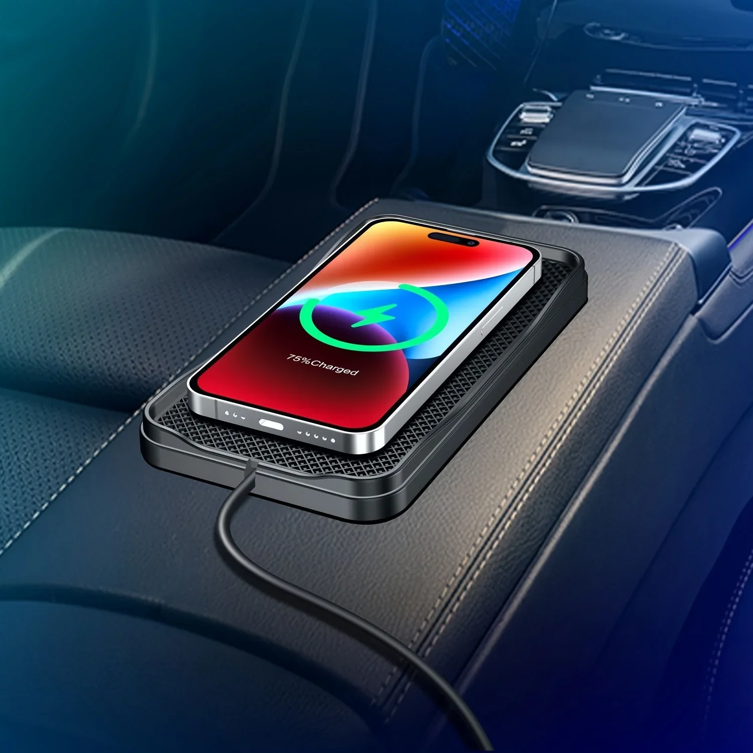 Car Wireless Charging Pad, Fast Charging Stand, 15W Fast Wireless Charger Pad Non-slip Type C Connector Fast Charging