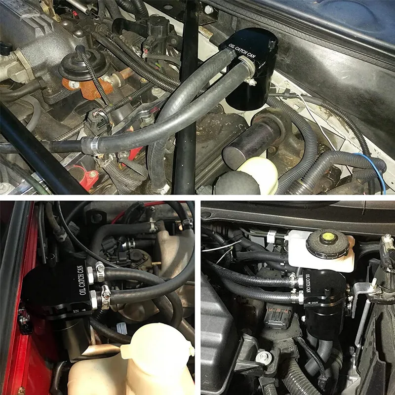 Kit Kaleng Penangkap Minyak Universal dengan Tangki Reservoir Bingung Selang Aluminium Hitam