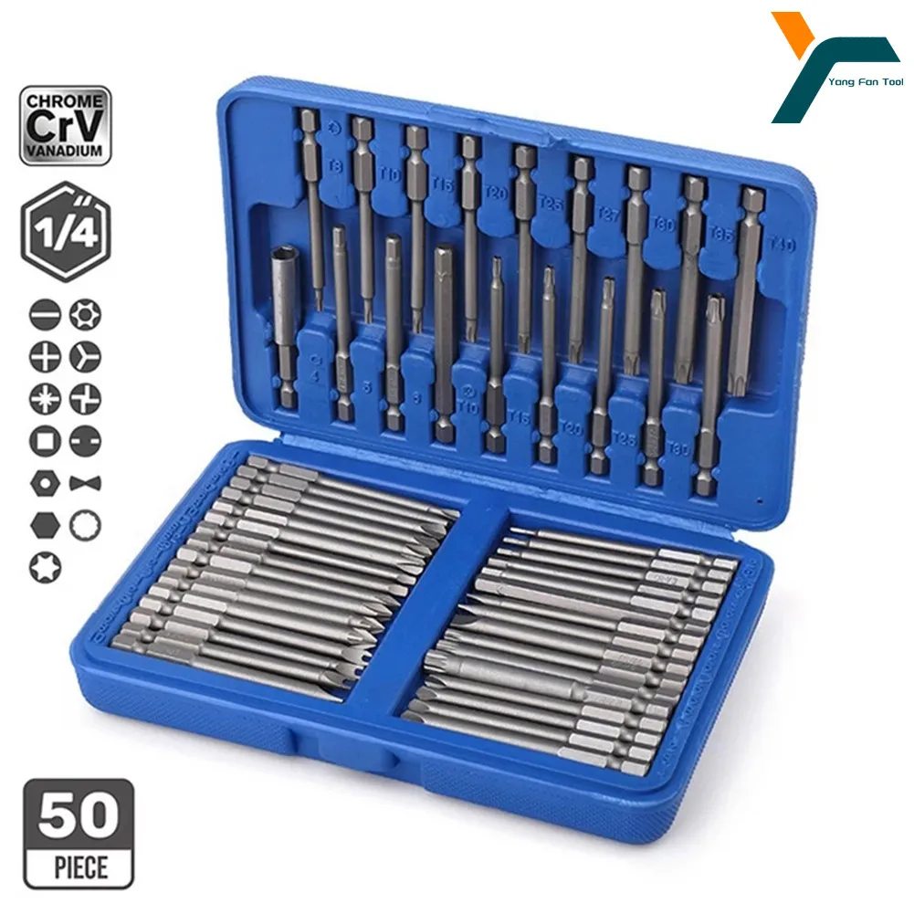 

50Pcs 75mm Screwdrive Bit 1/4'' Hex Shank Phillips Slotted HEX Torx bit Wrench Y-Type Square Socket Spanner Drill Bit Hand Tool