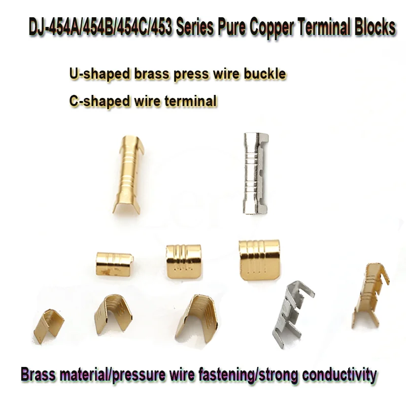 

100Pcs DJ453/454A/B/C Pressure Wire Buckle Terminal Double U-Shaped Brass Parallel Buckle Cold Press Quick Connection Terminal
