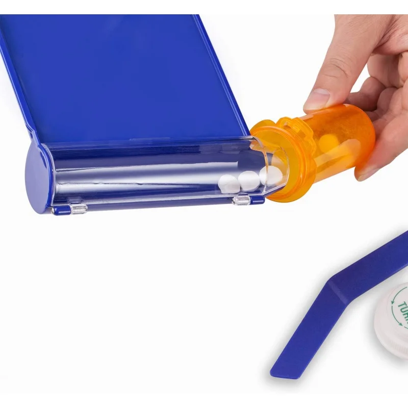 Plastic Pill Counting Tray Capule Tablet Counting Plate  with Spatula (Blue - L Shape) for Lab