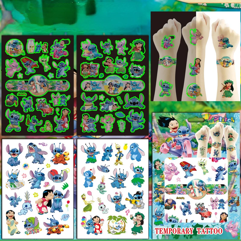 Gift Box Set Lilo Stitch Luminous Tattoo Sticker Children Arm Face Glowing Tattoo Children Body Tattoo Rubble Sticker