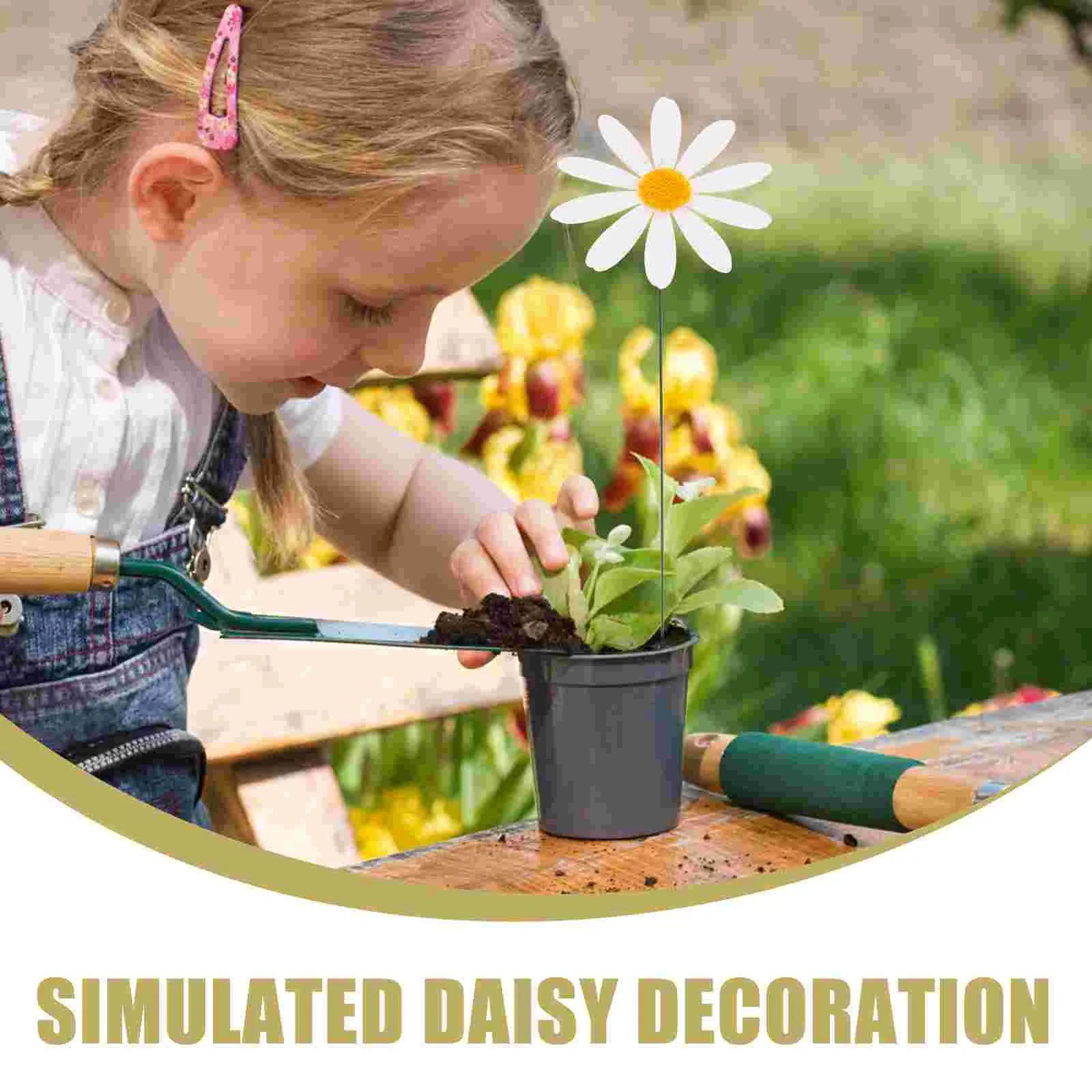 10 pçs decorações de pátio de jardim pvc simulado margarida flor haste 10 pçs estaca mini estacas decorativas