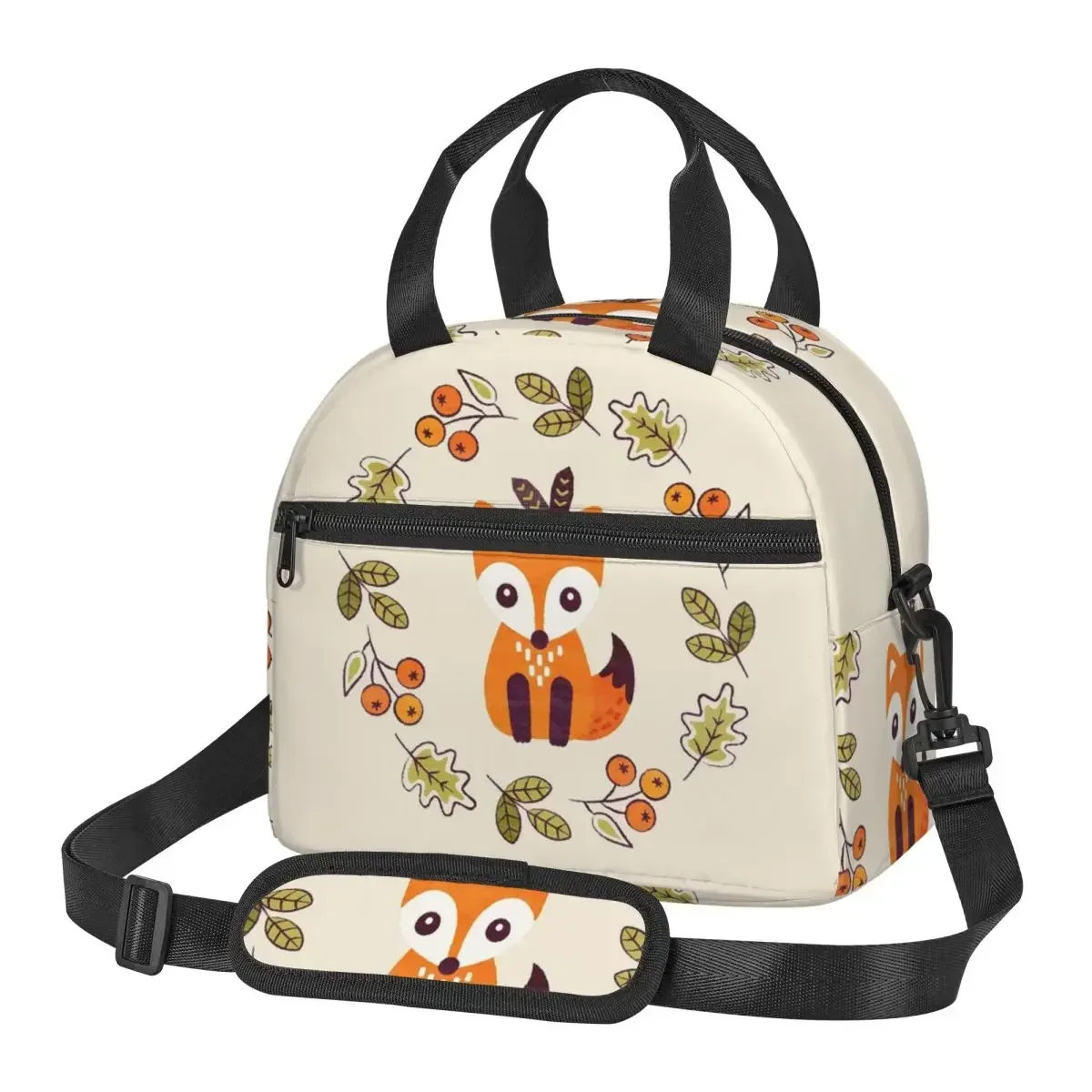 Little Fox With Autumn Berries Insulated Lunch Bag for School Bento Storage Food Boxes Portable Cooler Thermal Lunch Box Tote