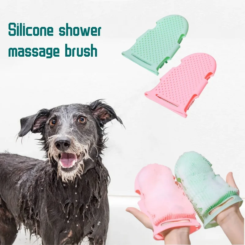 Haustier Bade bürste weiche Silikon Massage geräte Handschuhe Dusch gel Bade bürste saubere Werkzeuge Kamm Hund Katze Reinigung Pflege zubehör - Grün