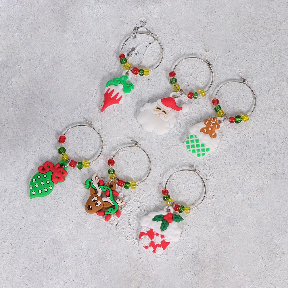 

12Pcs Christmas Wine Glass Charms Creative Design Markers Reusable Santa Claus Elk Snowman Shaped Identifiers Party Decors