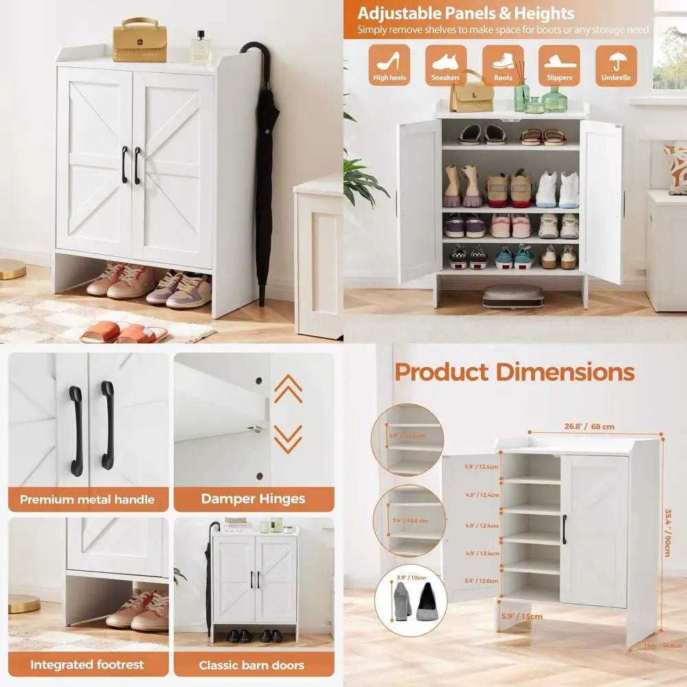 Zapatero de madera ajustable grande y moderno de 5 niveles con puerta para almacenamiento y organización eficientes