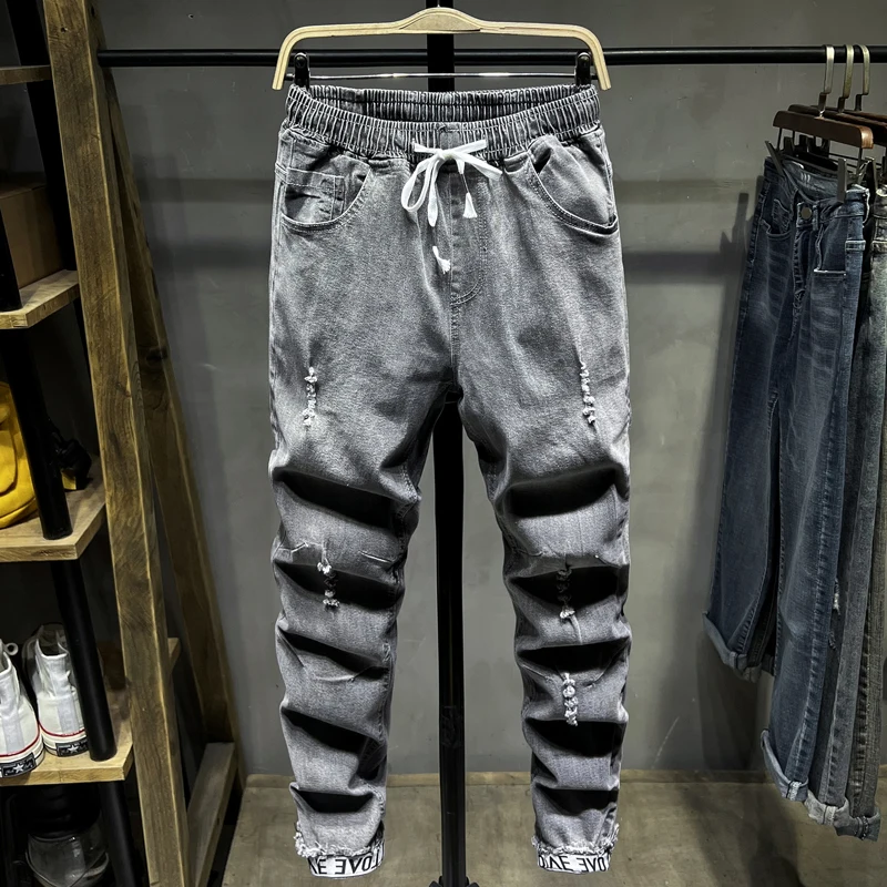 

Модные мужские джинсы свободного кроя в японском стиле, узкие брюки-харлан с отворотами, корейская версия, повседневная рабочая одежда, универсальные длинные брюки