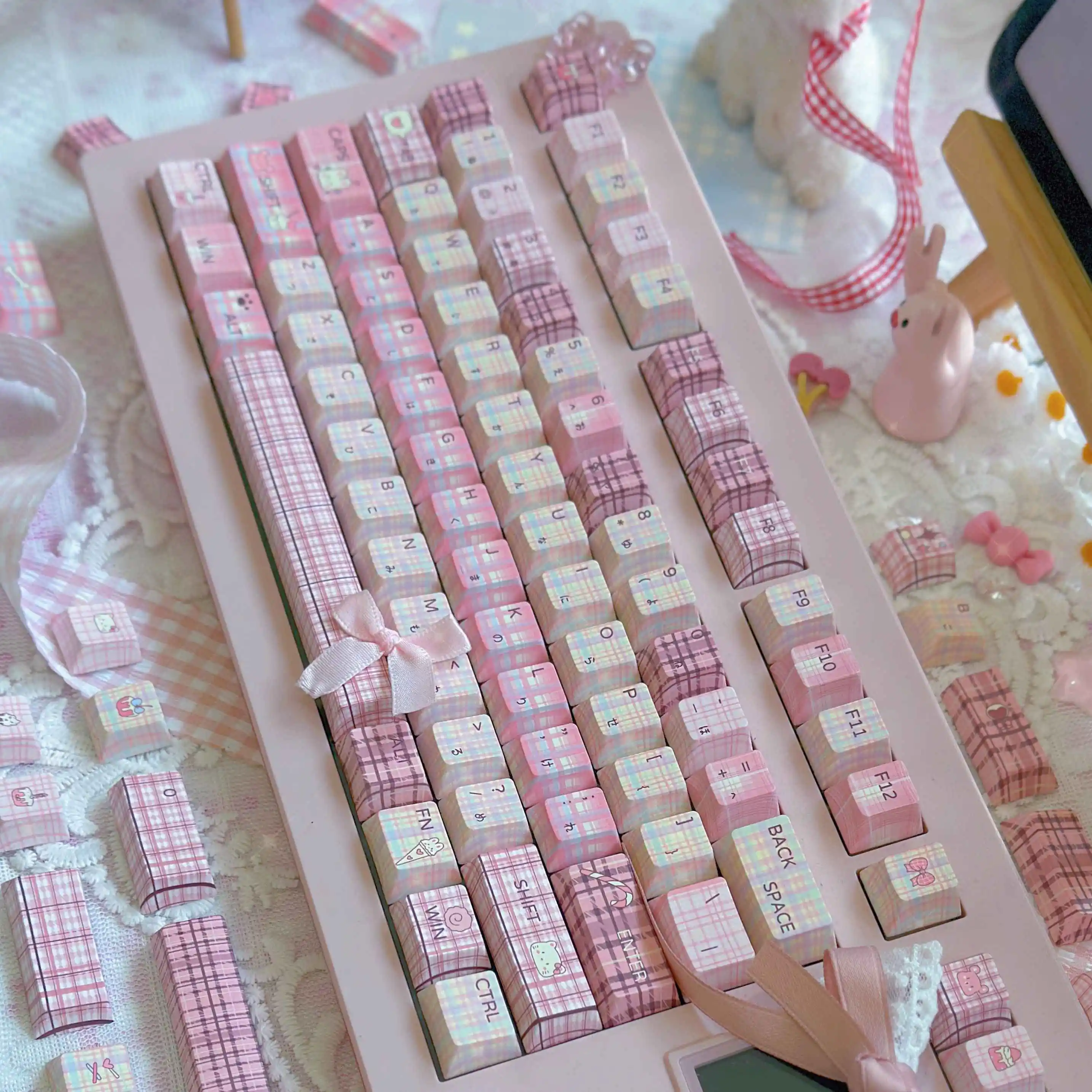 128 tasti Ragazza Rosa Copritasti PBT a sublimazione di calore Profilo Cherry Copritasti personalizzati per tastiera meccanica da gioco MX Switch