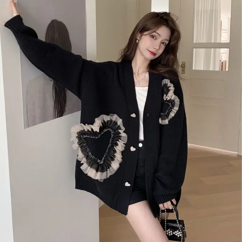 

Sweaters Jumpers Cardigans Womens Leopard Merino Wool Sweet Design Mid-Length Winter Street Classic Traditional Students Warm OL