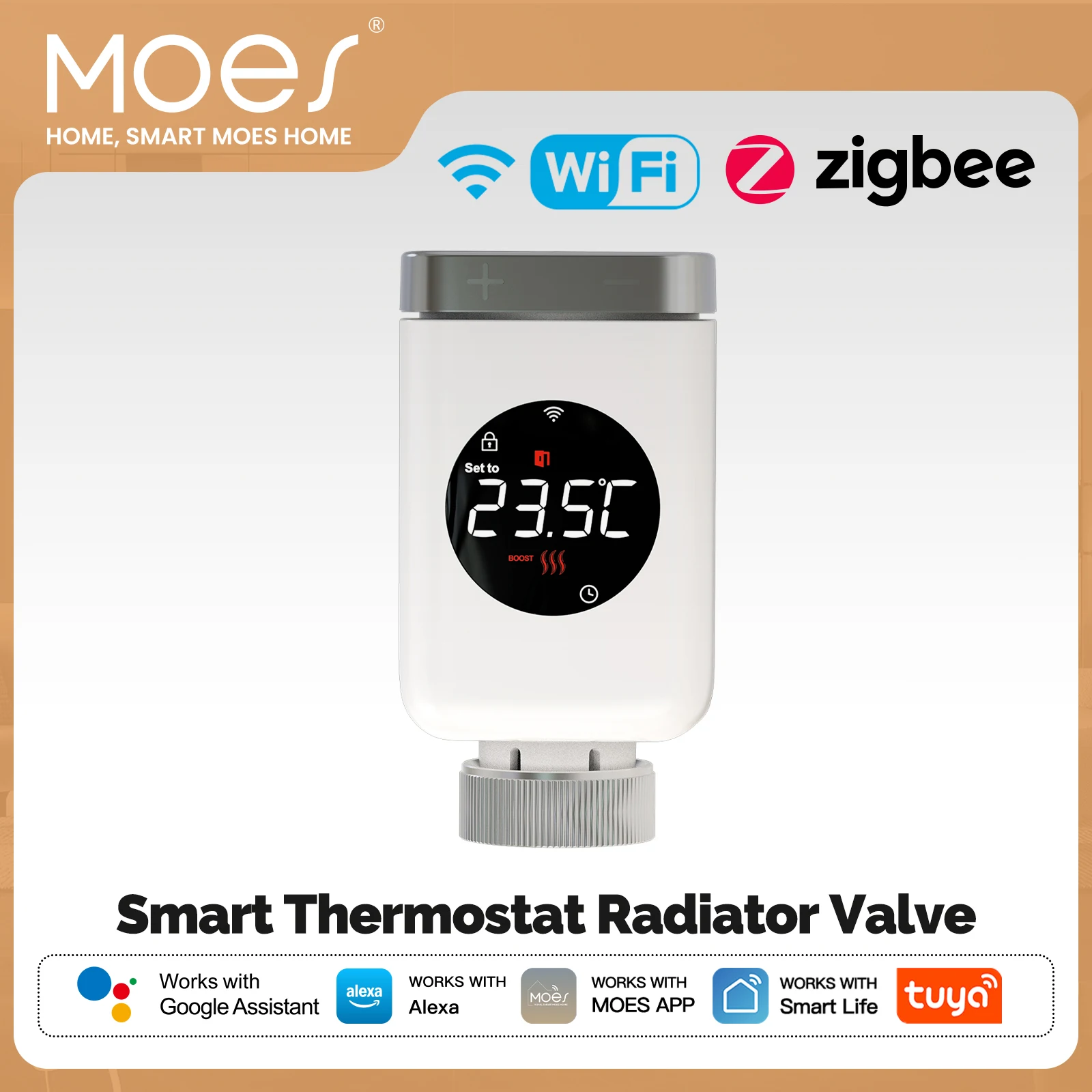 MOES Smart Wifi/Zigbee Thermostatic Radiator Valve TRV Programmable App Remote Temperature Controller Support Alexa Google Home