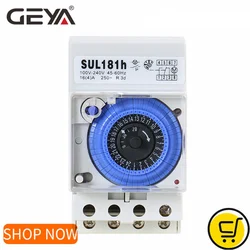 GEYA SUL181h Mechanical Timer Switch 24 Hours Programmable Din Rail Time Switch with Battery 110V-240V