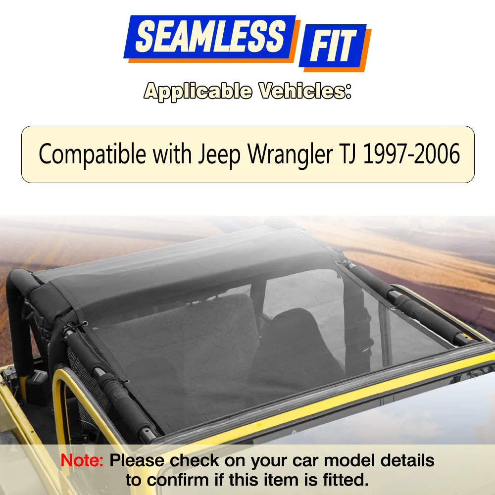 

Car Roof Top Sunshade Cover For Jeep Wrangler TJ 1997 1998 1999 2000 2001-2006 Anti-insect and sun protection 63.4*44.5inch