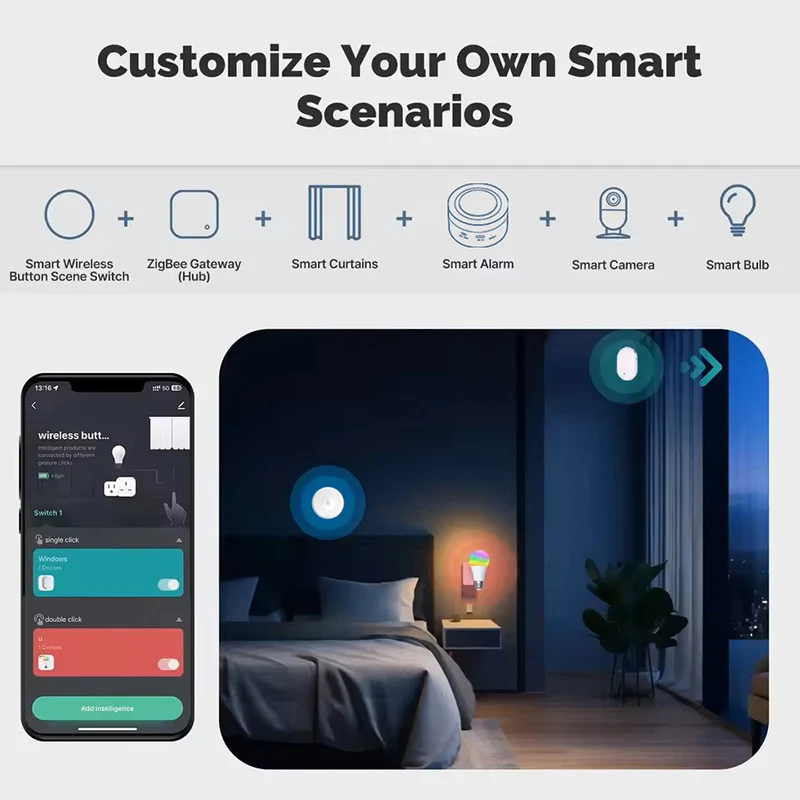 Smart Scene Switch Wireless Zigbee Tuya, Mini Remote Control for Smart Life, Create 3 Scenes, Perfect for Bedroom Kitchen image 2