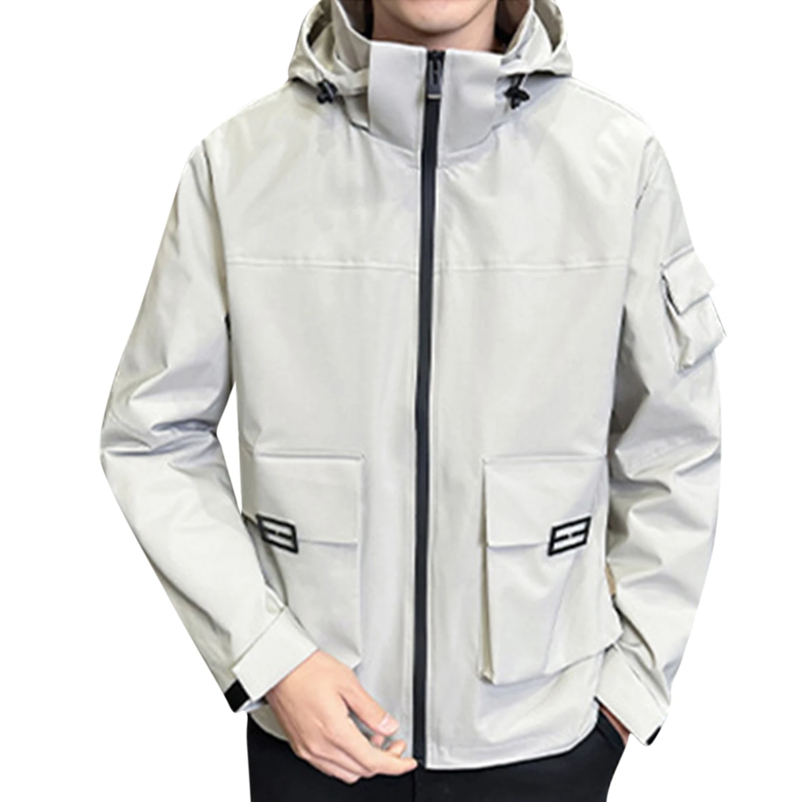 

Jacket Men Women Hooded Camping Climbing Outdoor Windproof Trekking Coat Unisex Style Solid Color Big Pocket Men Clothing