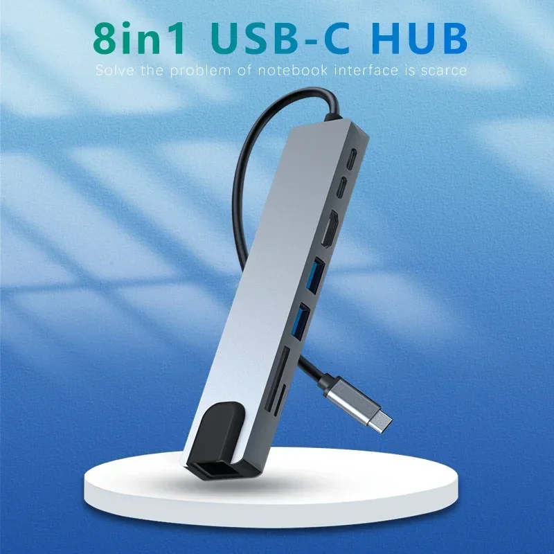 

8 в 1 USB C концентратор Тип C 3,1 до 4K HD адаптер с RJ45 SD/TF кардридером PD Быстрая зарядка для MacBook ноутбук компьютер