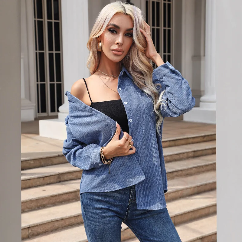 Fashion Simple Corduroy Shirt Women 2024 New Casual Womens Long Sleeve Shirts Loose Solid Color Blouses Tops Fine Lady Clothes