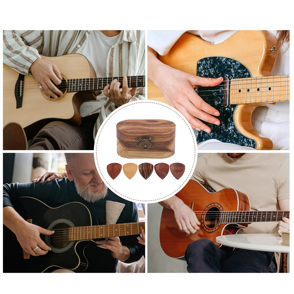 

Pick Box Guitar Holder Gift Picks Wooden Accessory Part with Container Electric