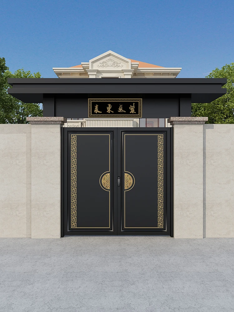 

Резная дверь из алюминиевого сплава для двора, сельский самоблокируемый дом, электрическая складная дверь, одинарная и двойная дверь