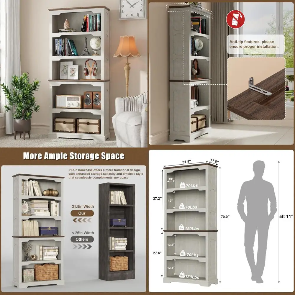 Estante aberta de 5 prateleiras de sete polegadas para casa, escritório, quarto e armazenamento escolar