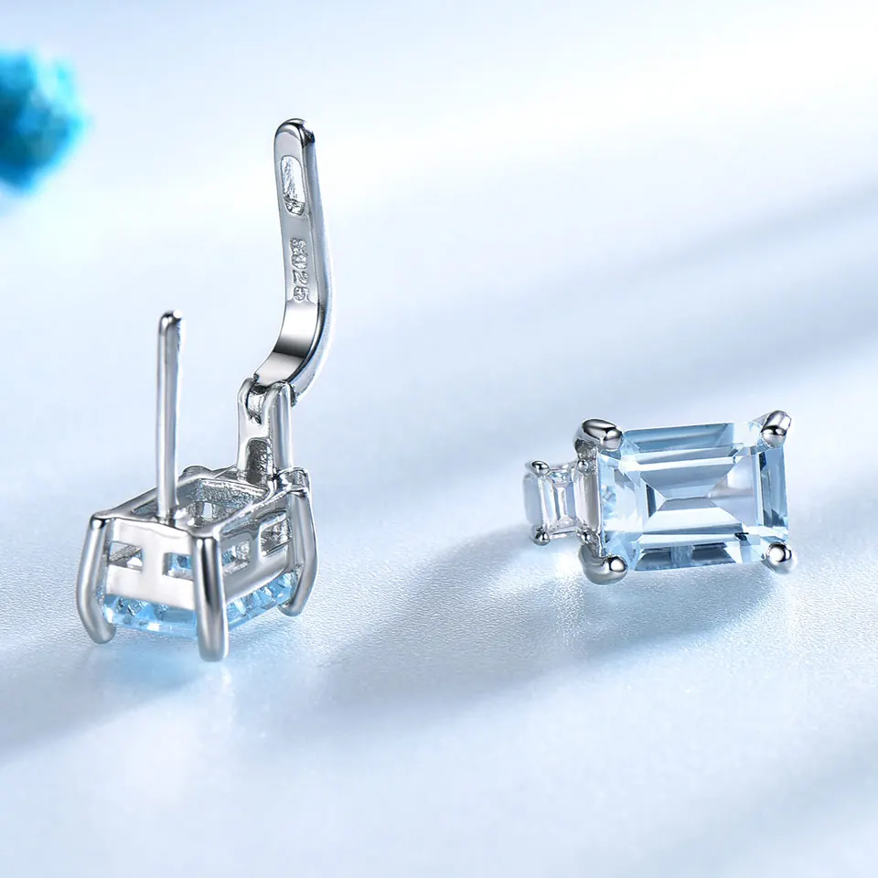 UMCHO Sky Blue Topaz Clip Earrings for Women Solid 925 Sterling Silver Princess Cut Trendy Silver 925 Jewelry Birthstone Gift
