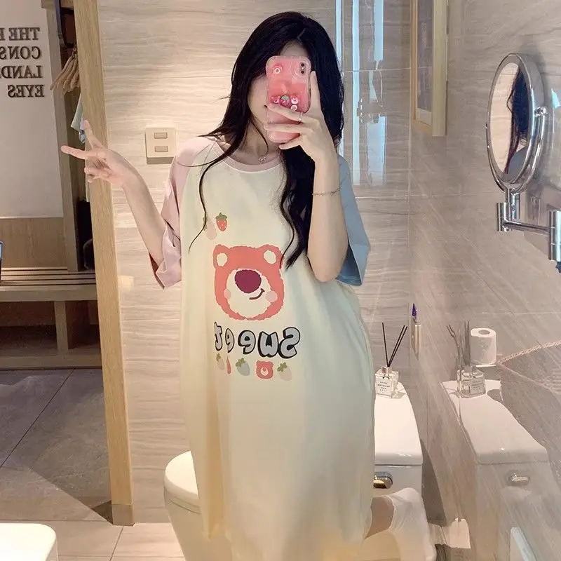 Pochacco Nightgown Anime Cartoon Kawaii Sanrio Short-Sleeved Long Skirt Pajamas Loose Comfortable Girls Home Wear