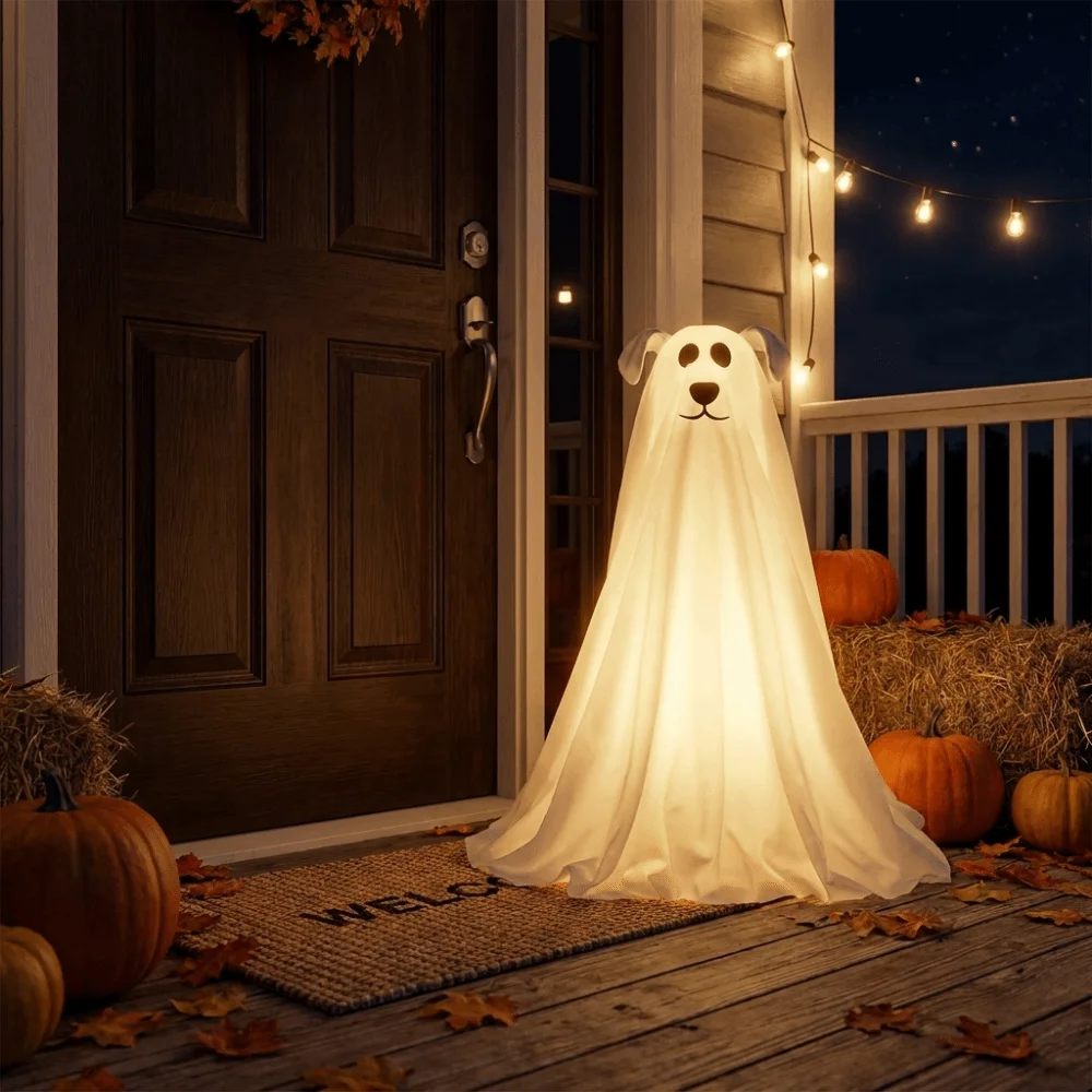Remote Control LED Lights Ghost Dog Halloween Decor Soft LED Lights Lightweight Design Outdoor Lighted Ornament Reusable