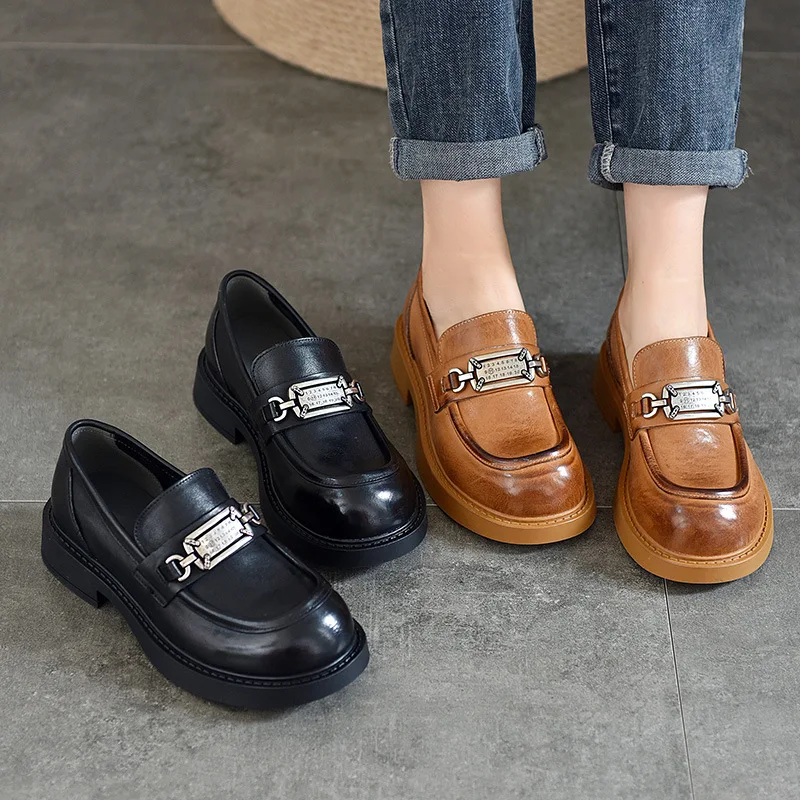 

Women Loafers Pumps Leather Black High Heels Wedge Shoes Women Handmade Genuine Leather Women Pumps Slip On Casual Spring2024