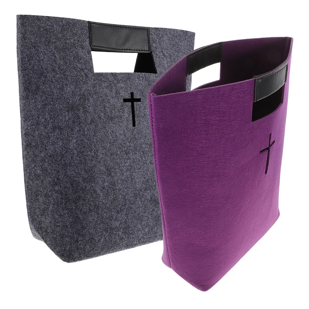 

2 Pcs Felt Handbag Bible Tote Carrying for Multifunction Book Bags Shopping with Pockets Study Organizer