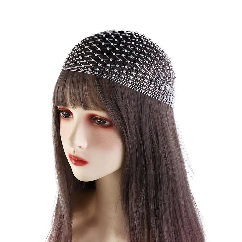 

Hair Accessories Hollowed Out Hair Nets Bohemian Bandana Women Hair Scarf Rhinestone Headband Bling Turban Mesh Head Scarf Cap